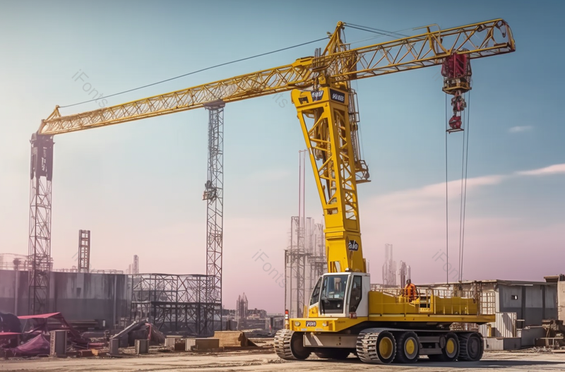 建筑工地道路移动式起重机和施工现场塔式起重机,高清,摄影图,摄影图片,图片大全,摄影图免费下载